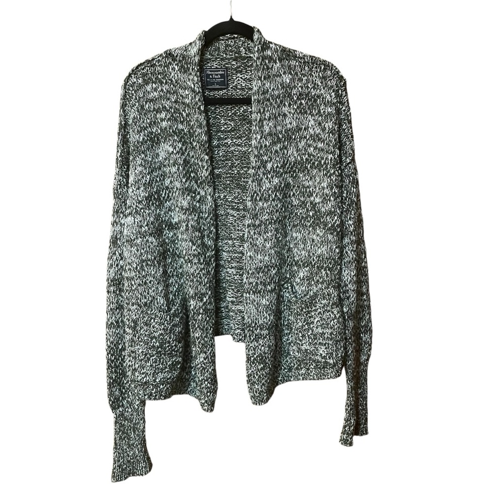 Abercrombie & Fitch Green and white open front Knit Cardigan- Large